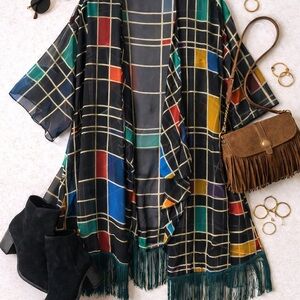 LuLaRoe Multicolor Plaid Kimono Top